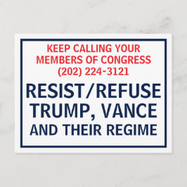 Cartão Postal Call Congress Protest Resist Refuse Trump Vance
