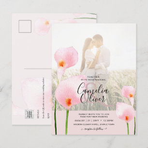 Cartão Postal Calla Lily PHOTO Overlay Wedding Inv, cor-de-rosa,
