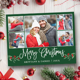 Cartão Postal Calligrafia Holly 5 Foto Casal Natal Verde