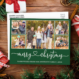 Cartão Postal Calligraphy Heart Christmas 5 Photo Green Holiday
