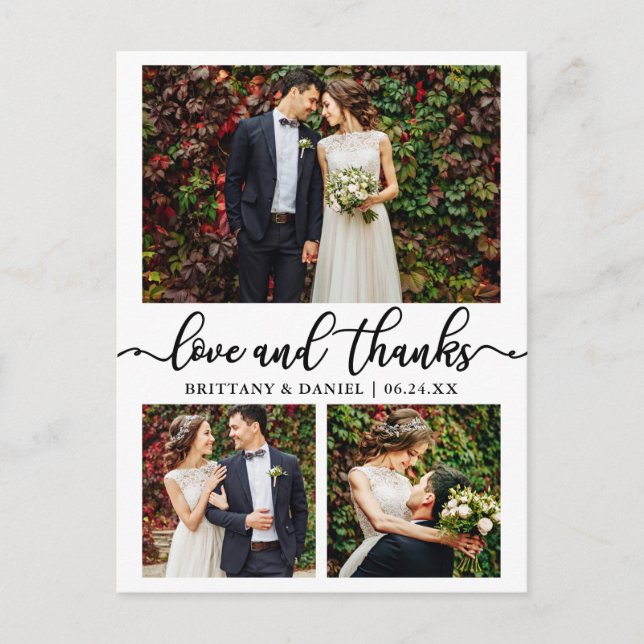 Cartão Postal Calliografia 3 Foto Colagem de Casamento Obrigado (Frente)