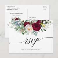 Calliografia Burgundy Floral Wedding RSVP