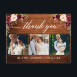 Cartão Postal Calliografia Burgundy Foto de Casamento Madeira Ob<br><div class="desc">Caligrafia Moderna,  Elegante Watercolor Burgundy Marsala Floral,  Casamento 3 Foto Obrigado Cartão-Postal Russo De Madeira</div>