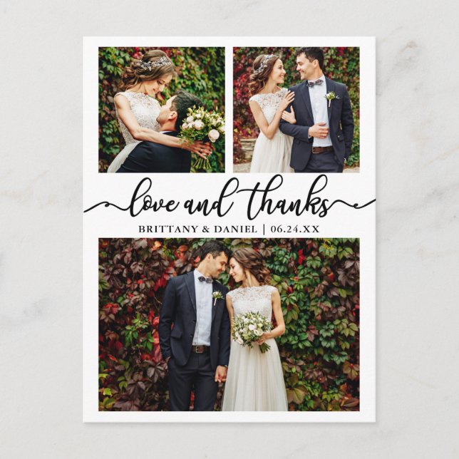 Cartão Postal Calliografia Casamento Colagem 3 Foto Obrigado (Frente)