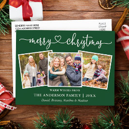 Cartão Postal Calliografia Heart Christmas 3 Photo Green