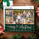 Cartão Postal Calliografia Heart Christmas 5 Photo Green Xadrez<br><div class="desc">Cartaz de Natal Feliz 5 Foto Feriado do Coração da Caligrafia Moderna - Xadrez Verde</div>