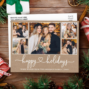 Cartão Postal Calliografia Heart Feliz Holidays Kraft 5 Foto