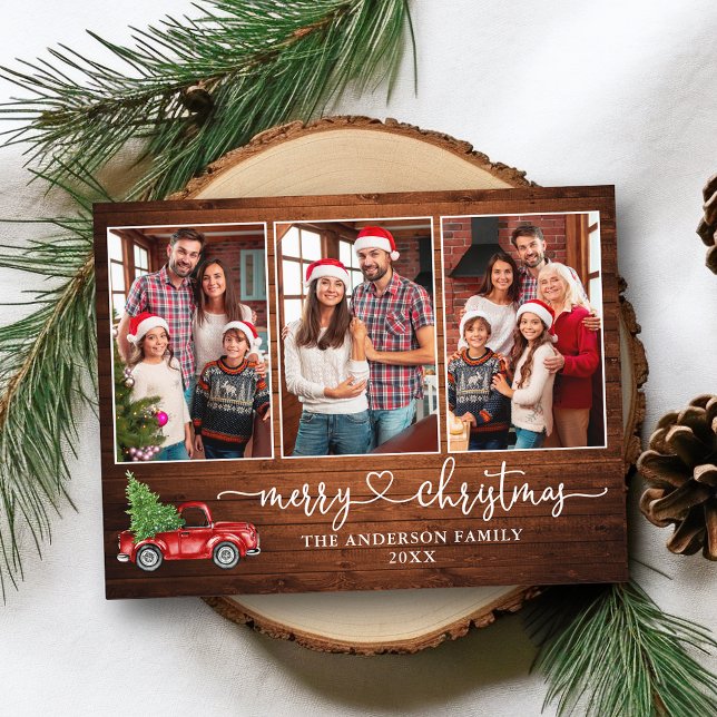 Cartão Postal Calliografia Heart Wood 3 Photo Christmas Truck (Customize to change your personalized text size or text style.)