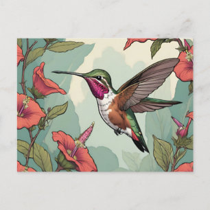 Cartão Postal Calliope Hummingbird em voo
