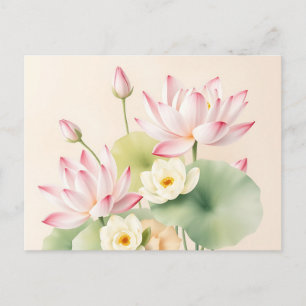 Cartão Postal Calmando Flores de Lotus em Aquarela