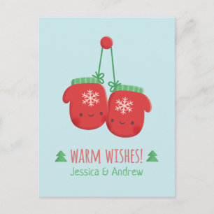 Cartão Postal Calor Quente Desperta Casal de Mittens Natal