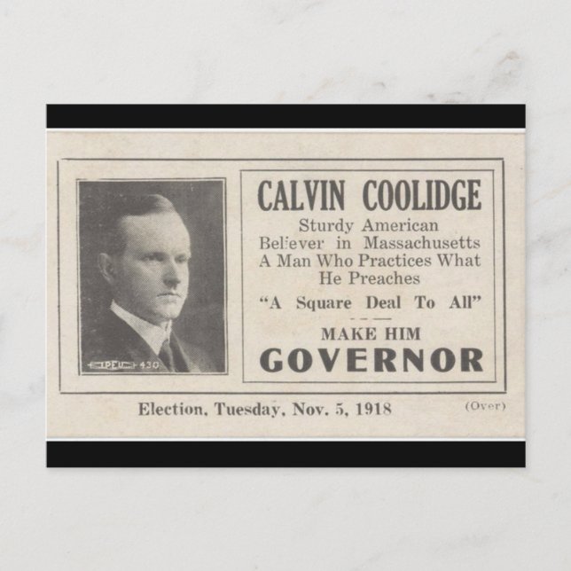 Cartão Postal Calvin Coolidge para o Governador (Frente)