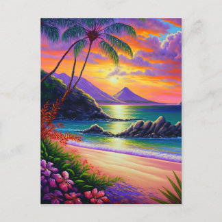 Cartão Postal Camada de Fundo Sunset Beach da Watercolor