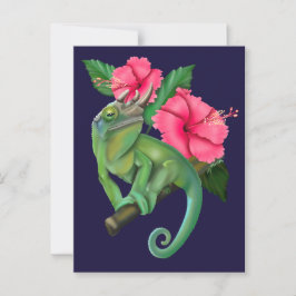 Cartão Postal Camaleão de Jackson com Hibiscus