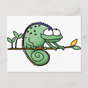 Cartão Postal Camaleão Desenho Animado Engraçado Verde Fofo