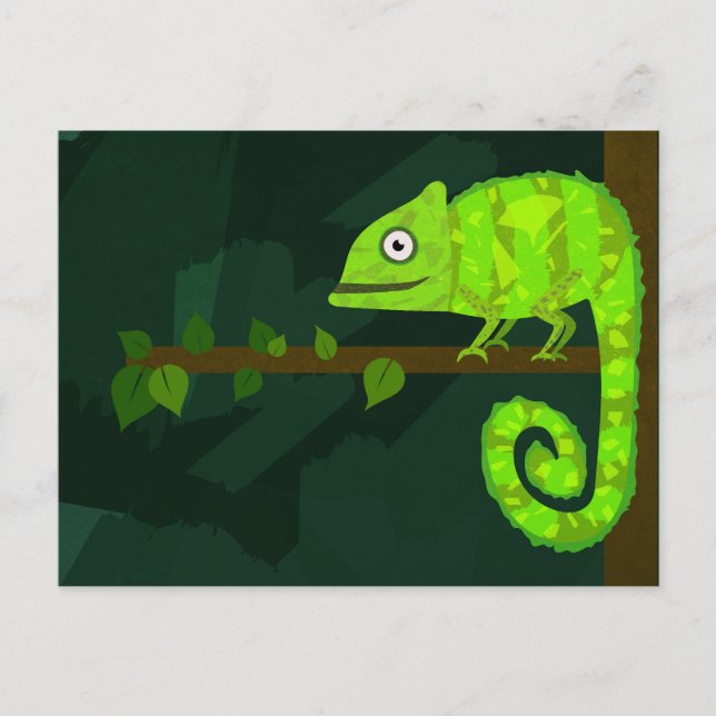 Cartão Postal Camaleão verde fofo (Frente)