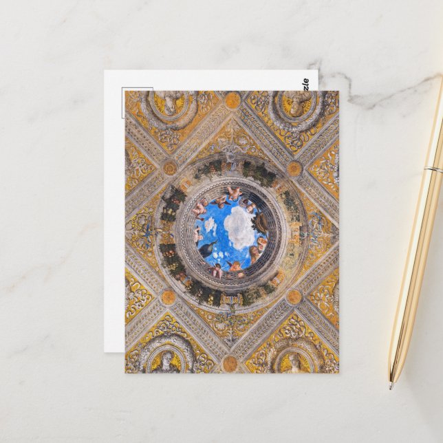 Cartão Postal Câmara Bridal, teto de Andrea Mantegna (Frente/Verso In Situ)