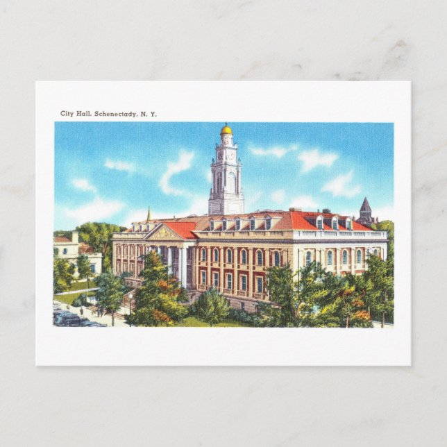 Cartão Postal Câmara Municipal em Schenectady, Nova York, Viagen (Frente)