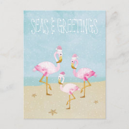 Cartão Postal Camas e saudações Flamingos de Cor de Água Rosa