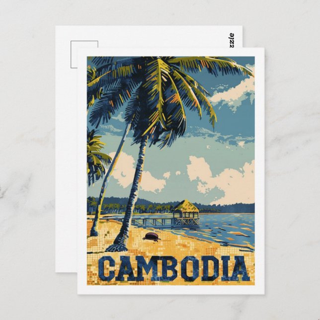 Cartão Postal Camboja Vintage Familiar Viagem (Frente/Verso)