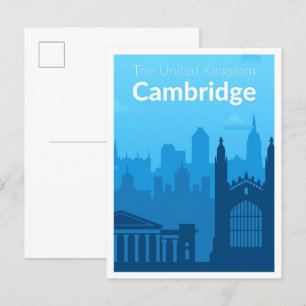Cartão Postal Cambridge England UK Viagens vintage Illustration