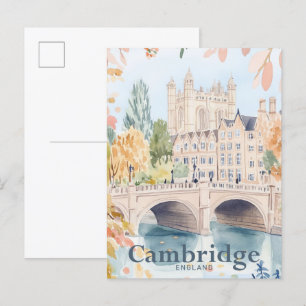 Cartão Postal Cambridge England Watercolor Viagem Illustração