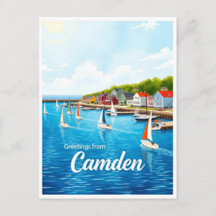 Cartão Postal Camden, Maine – Barcos à vela & Portos aquarela
