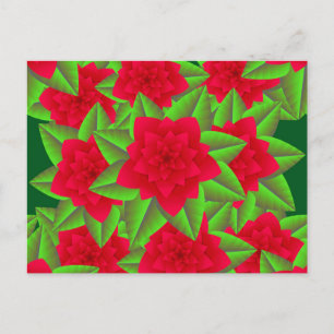 Cartão Postal Camellias Vermelhas Escuras e Folhas Verdes