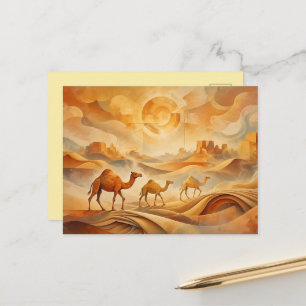 Cartão Postal Camelos do Deserto ao Nascer do Sol Areias Mutante