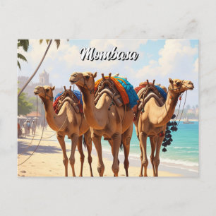 Cartão Postal Camelos na praia em Mombasa Kenya
