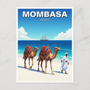 Cartão Postal Camelos na praia em Mombasa Kenya