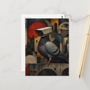 Cartão Postal camêra de vigilância surrealista pombo