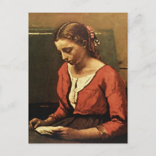Cartão Postal Camille Corot- Menina Lendo
