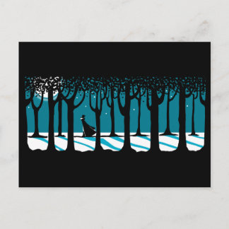 Cartão Postal Caminhada do inverno em madeiras enluaradas