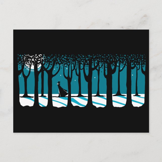 Cartão Postal Caminhada do inverno em madeiras enluaradas (Frente)