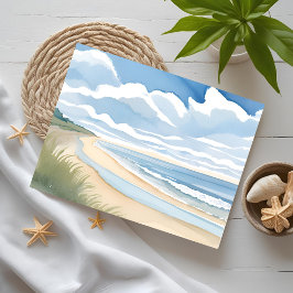 Cartão Postal Caminhada na Praia | Aquarela do Oceano Costeiro