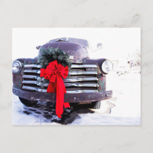 Cartão Postal Caminhão antigo com coroa festiva de Natal