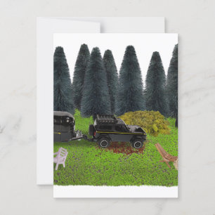 Cartão Postal Caminhão com Camper na Floresta Limpa Camping Spo