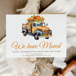 Cartão Postal caminhão de abóbora outono anúncio de mudança