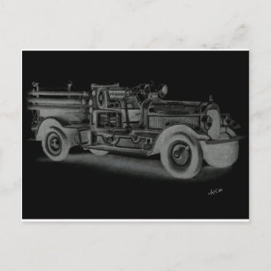 Cartão Postal caminhão de bombeiros vintage desenhado à mão inve