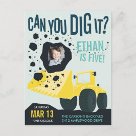 Cartão Postal Caminhão de Construção para Aniversário de Meninos