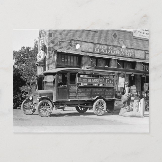 Cartão Postal Caminhão de entrega da loja de hardware, 1924. Vin (Frente)
