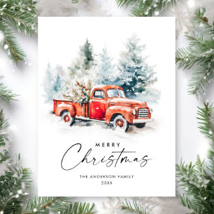 Cartão Postal Caminhão de fazenda vermelho retrô Natal Saudação