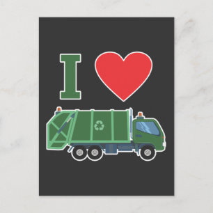 Cartão Postal Caminhão de Lixo Amor Crianças Lixo Reciclagem Mot