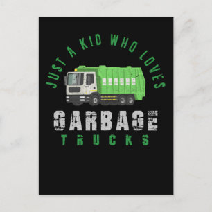 Cartão Postal Caminhão de lixo meninos reciclagem caminhão