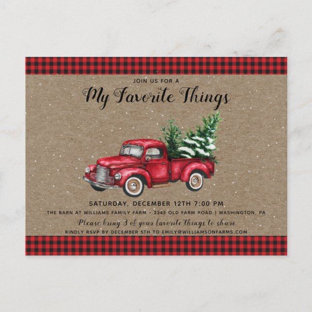 Cartão Postal Caminhão de Natal & Árvore Minhas Coisas Favoritas (Frente)