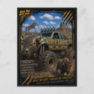 Cartão Postal Caminhão Monstro de Dakota do Norte Arte Off Road
