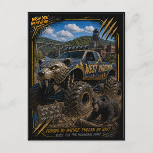 Cartão Postal Caminhão Monstro de West Virginia Arte Off Road