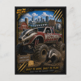 Cartão Postal Caminhão Monstro de Wisconsin Arte Off Road