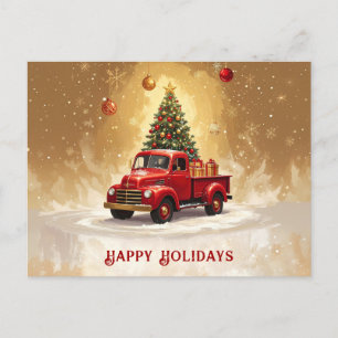 Cartão Postal Caminhão Vermelho Antigo com Árvore de Natal e Pre